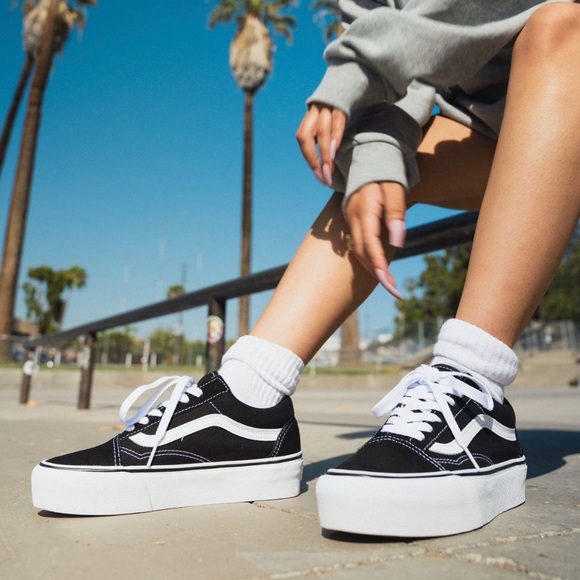 Vans Black and White Platform Sneakers - Picture 2 of 11